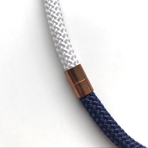 Statement necklace white and blue with copper pieces - Picture 2 of 3